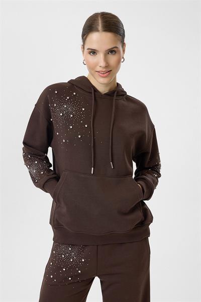 Taşlı Kapüşonlu Sweatshirt