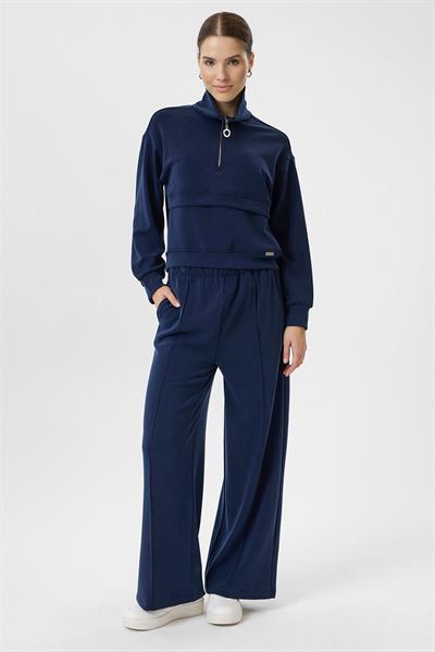 Yarım Fermuarlı Cepli Modal Sweatshirt