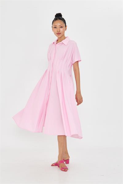 Pileli Gömlek Yaka Poplin Elbise