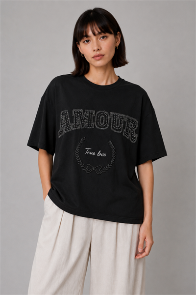 Amour İşlemeli Basic Tişört