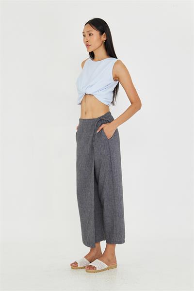 Etek Detaylı Keten Görünümlü Pantolon