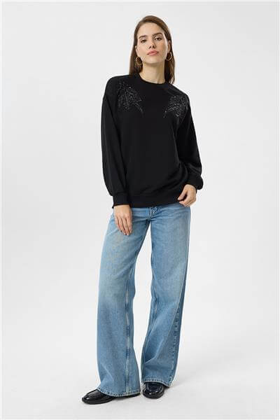 İki Yaprak Nakışlı Sweatshirt
