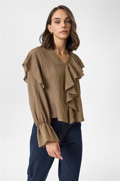 Volanlı Çizgili Bluz