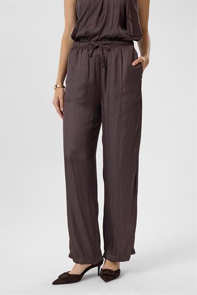 Kraşlı Saten Pantolon - Kahve