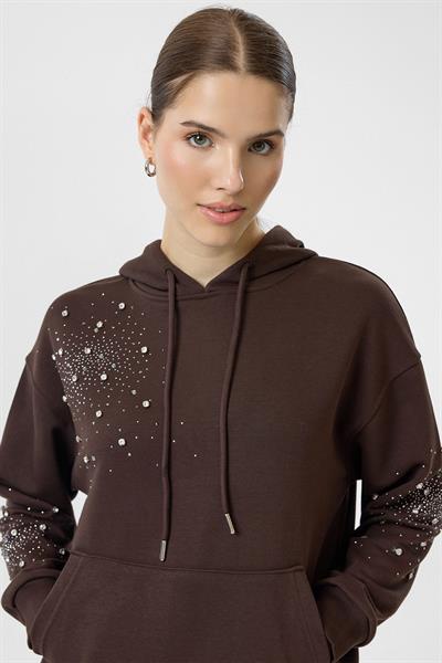 Taşlı Kapüşonlu Sweatshirt