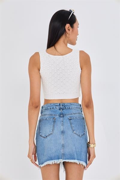 Ajurlu Crop Bluz - Bej