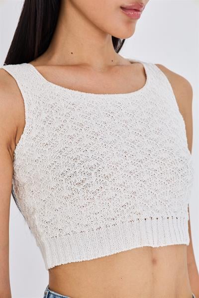 Ajurlu Crop Bluz - Bej