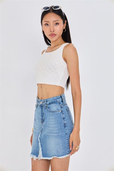 Ajurlu Crop Bluz - Bej