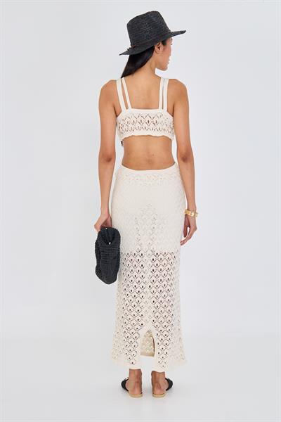 Askılı Ajurlu Uzun Elbise