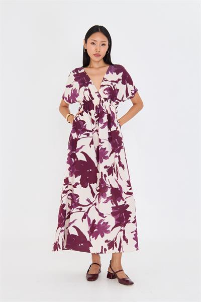 Astarsız Cep Detaylı Çiçek Baskılı Elbise