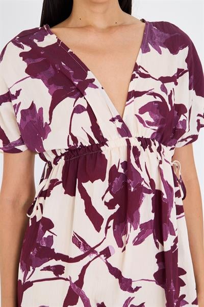 Astarsız Cep Detaylı Çiçek Baskılı Elbise