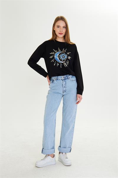 Astroloji Baskılı İki İplik Sweatshirt 