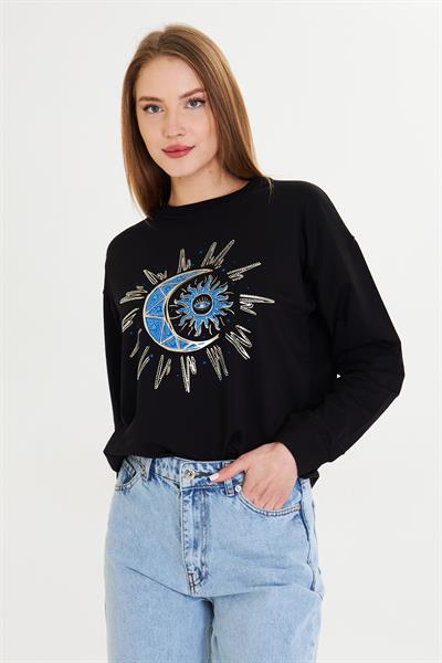 Astroloji Baskılı İki İplik Sweatshirt 