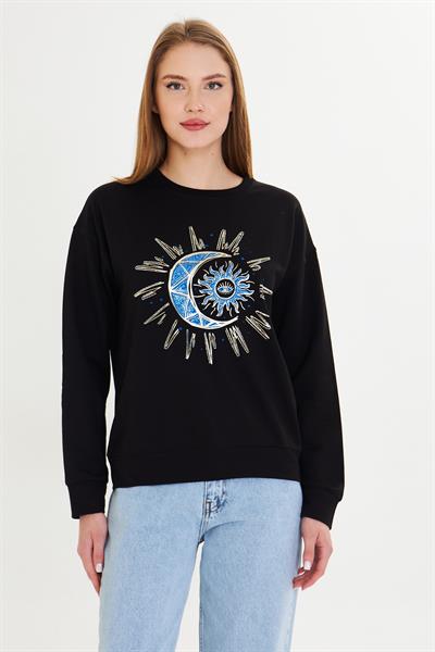 Astroloji Baskılı İki İplik Sweatshirt 