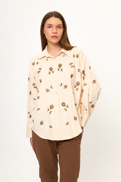 Boncuk İşlemeli Gabardin Gömlek