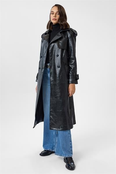 Timsah Derisi Desenli Uzun Trençkot