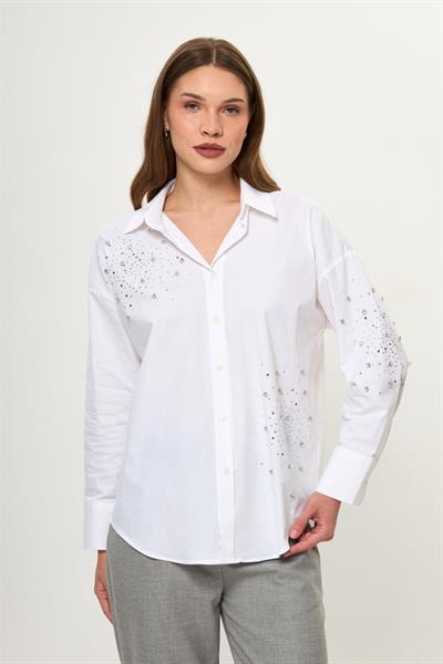 Önü ve Kolu Taşlı Poplin Gömlek 