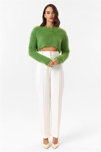 Bisiklet Yaka Crop Kazak