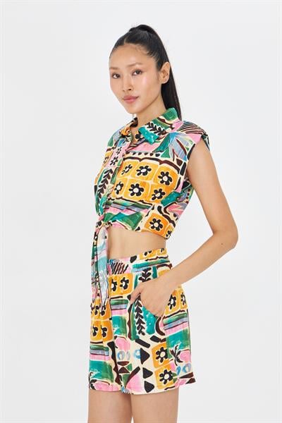 Lastikli Desenli Şort