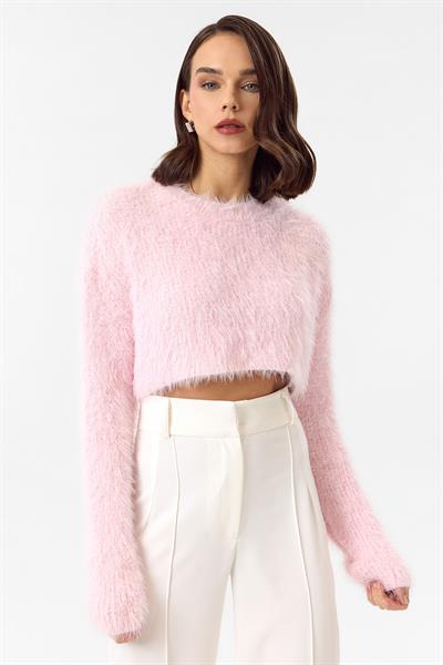 Bisiklet Yaka Crop Kazak