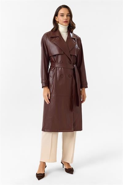Allerli Kuşaklı Deri Trençkot 