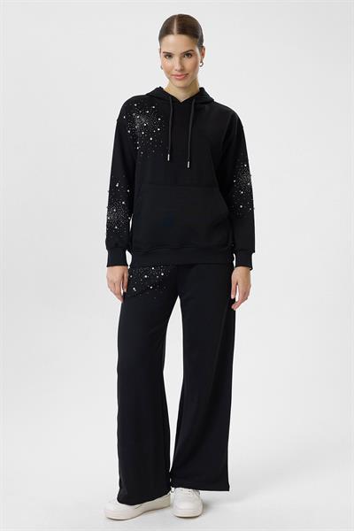Taşlı Kapüşonlu Sweatshirt