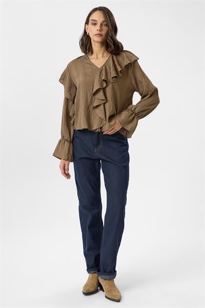 Volanlı Çizgili Bluz