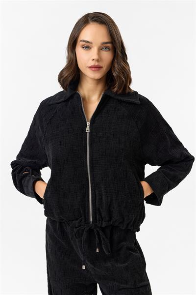 Fermuarlı Bağlamalı Şönil Ceket
