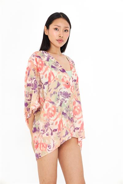 V Yaka Desenli Kimono