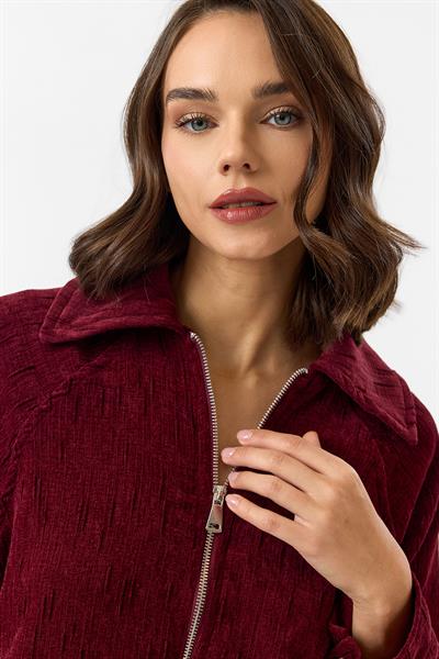 Fermuarlı Bağlamalı Şönil Ceket