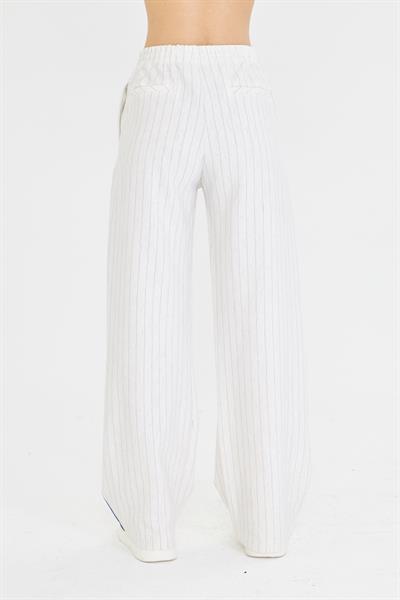 Bağcıklı Çizgili Keten Görünümlü Pantolon 