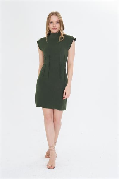 Balıkçı Yaka Beli Pileli Mini Elbise