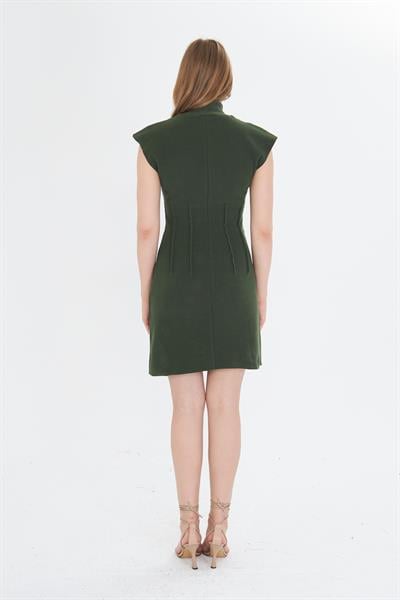 Balıkçı Yaka Beli Pileli Mini Elbise