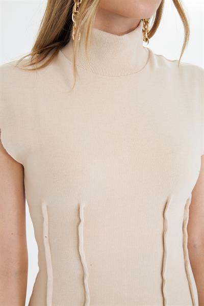 Balıkçı Yaka Beli Pileli Mini Elbise