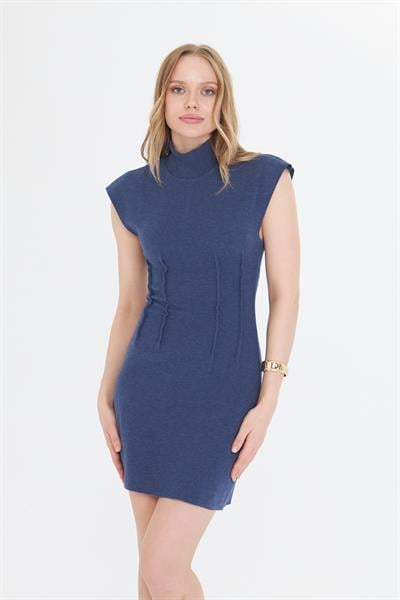 Balıkçı Yaka Beli Pileli Mini Elbise