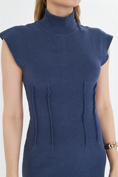 Balıkçı Yaka Beli Pileli Mini Elbise