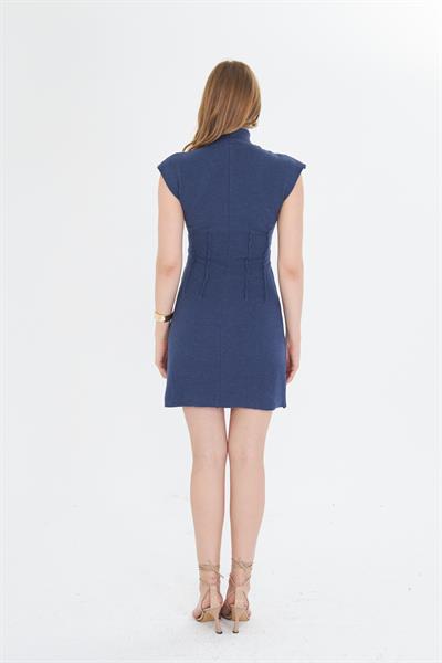 Balıkçı Yaka Beli Pileli Mini Elbise