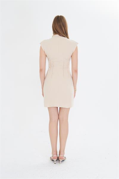 Balıkçı Yaka Beli Pileli Mini Elbise