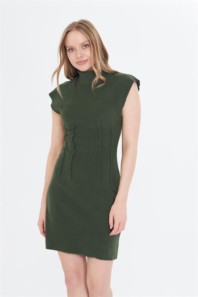 Balıkçı Yaka Beli Pileli Mini Elbise