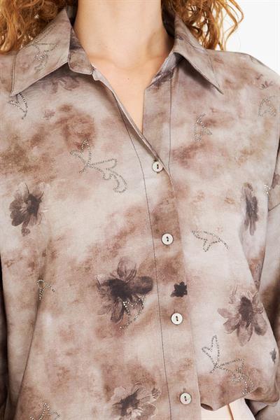 Baskılı Taşlı Modal Gömlek 