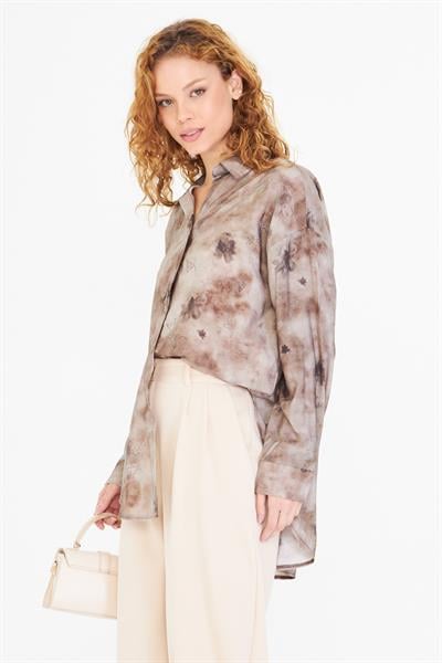 Baskılı Taşlı Modal Gömlek 