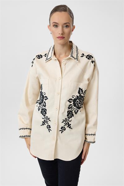 Nakışlı Cepli Gabardin Gömlek