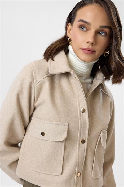 Çıtçıtlı Melanjlı Kısa Kaşe Mont
