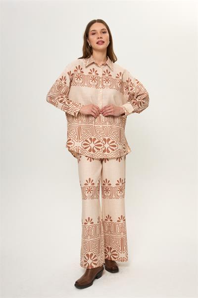 Yaprak Desenli Pamuklu Pantolon