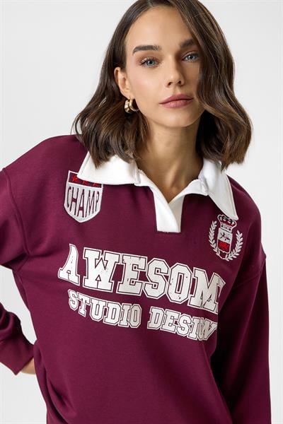 Awesome Yazılı Yakalı Sweatshirt