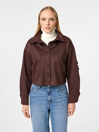 Arkası Taşlı Püsküllü Kısa Süet Gömlek