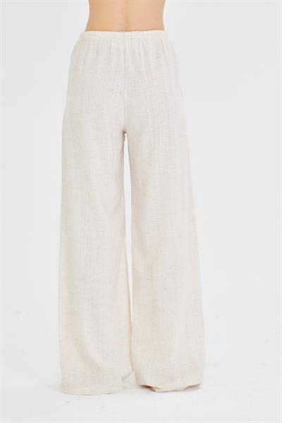 Beli Bağcıklı Keten Görünümlü Pantolon 