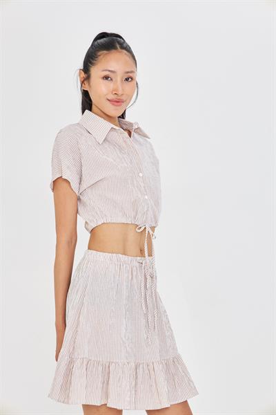 Beli İpli Crop Gofre Gömlek