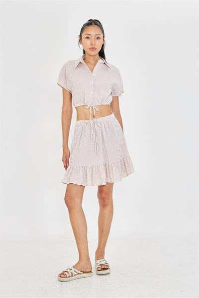 Beli İpli Crop Gofre Gömlek