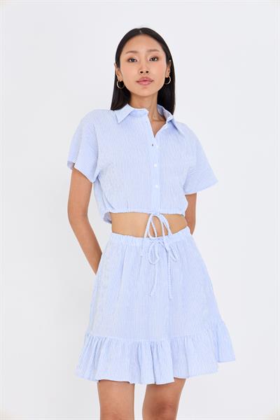 Beli İpli Crop Gofre Gömlek